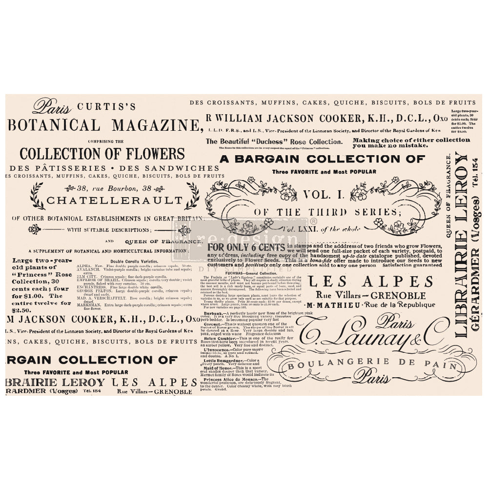 Decoupage - Dekorpapir - Floral Text